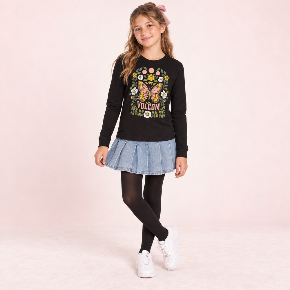 Volcom Girls Size 12 "Made From Stoke" Black Long Sleeve Graphic Tee